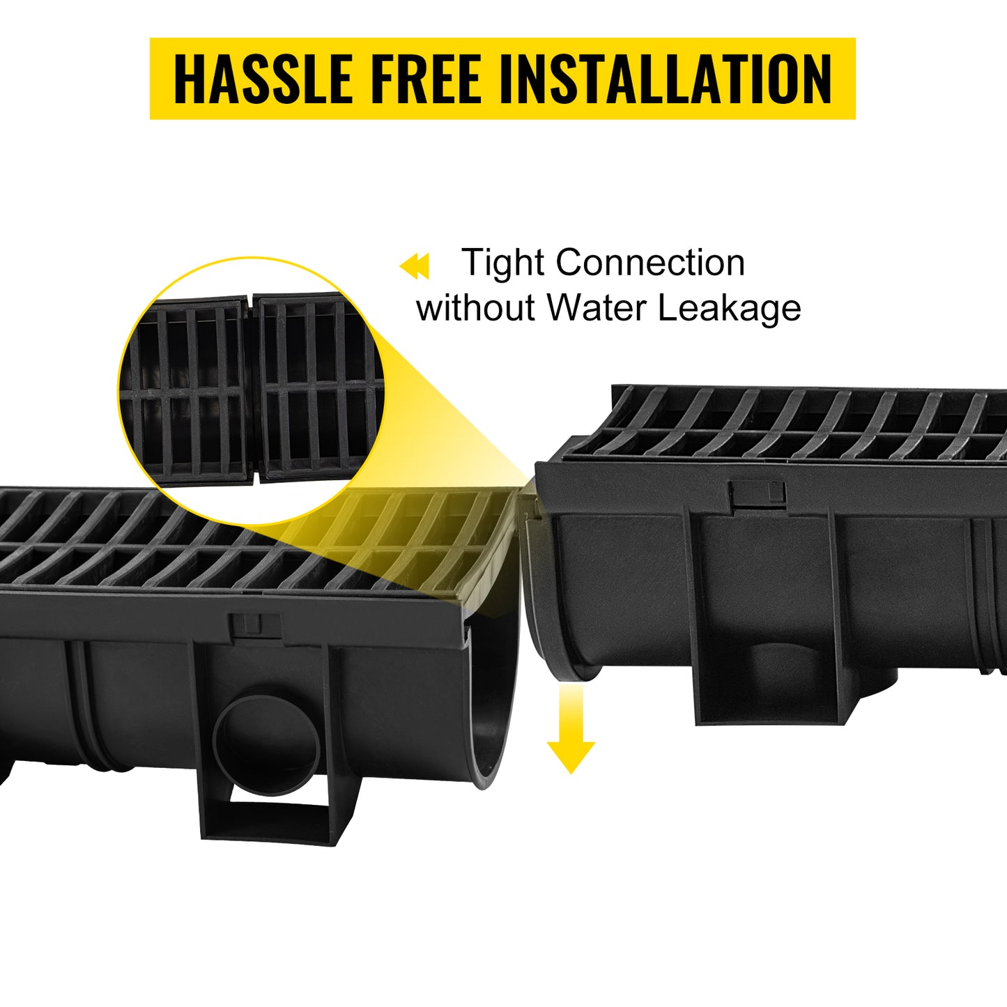 Garden Trench Drain System with Plastic Grate 6 Pack - Black 5.9x5.1 Inch HDPE Drainage Channel for Driveway & Garden
