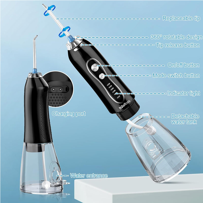 Portable Water Dental Flosser - 5-Mode Cordless Oral Irrigator - Black