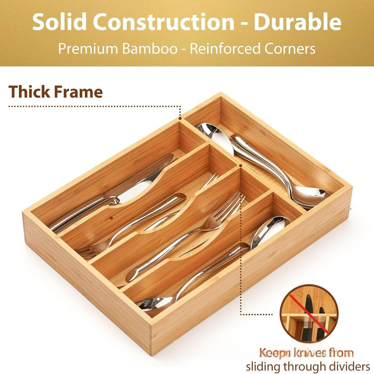 Wooden Minimalist Kitchen Drawer Organizer Box - Bamboo Storage Container