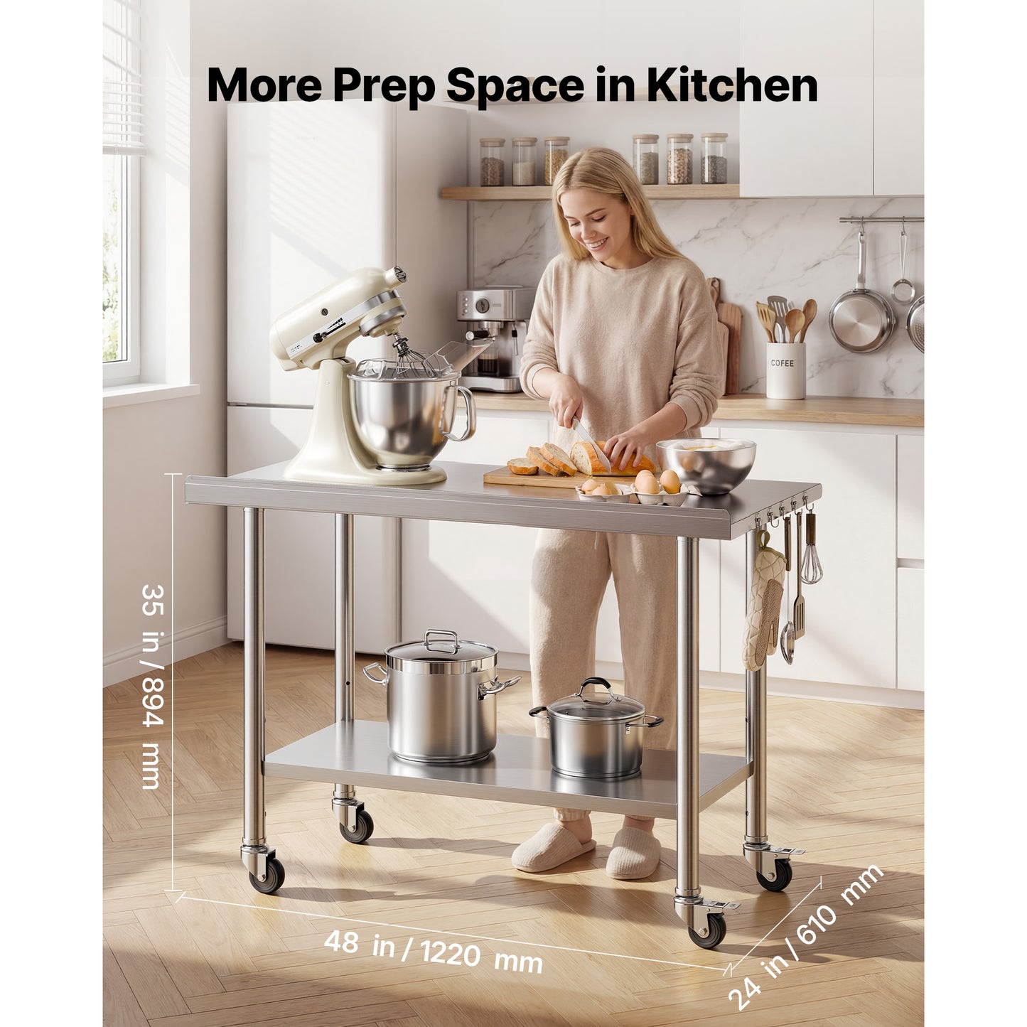 Stainless Steel Work Table 24x48 Inch with Wheels - Commercial Food Prep Station with Adjustable Undershelf