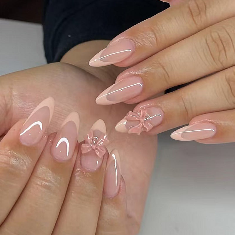 Nail Art Kit Bow Design French Style with Glue for Ladies