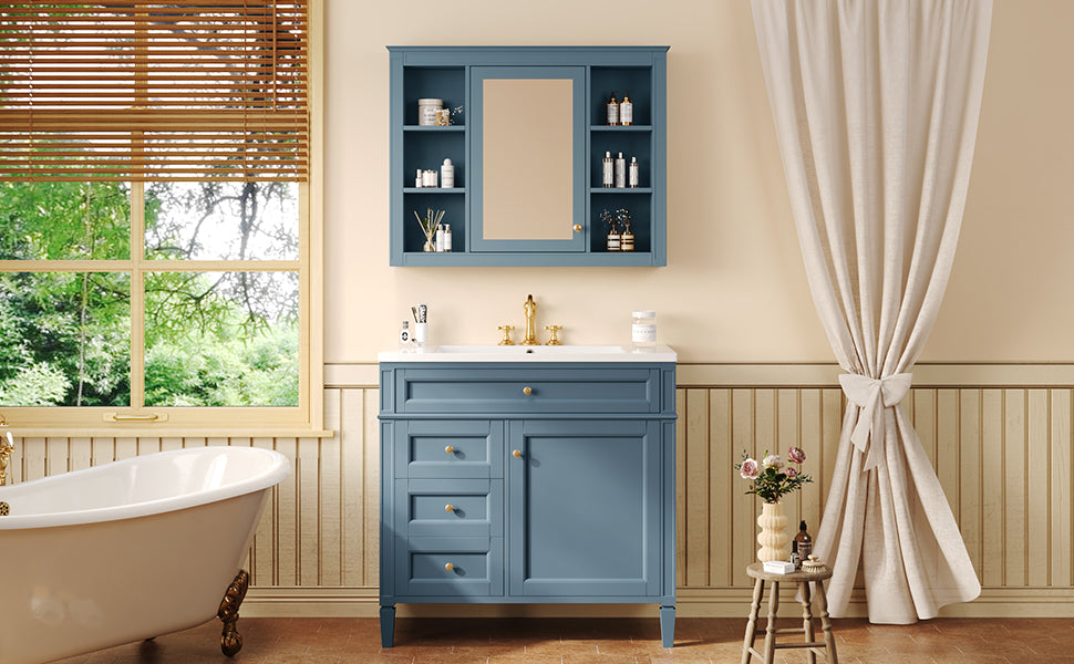 36'' Indigo Blue Bathroom Vanity with Medicine Cabinet & Sink