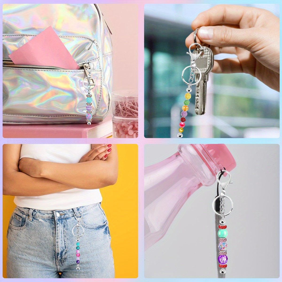 DIY Beaded Keychain Set - 60 Pieces with Thank You Cards