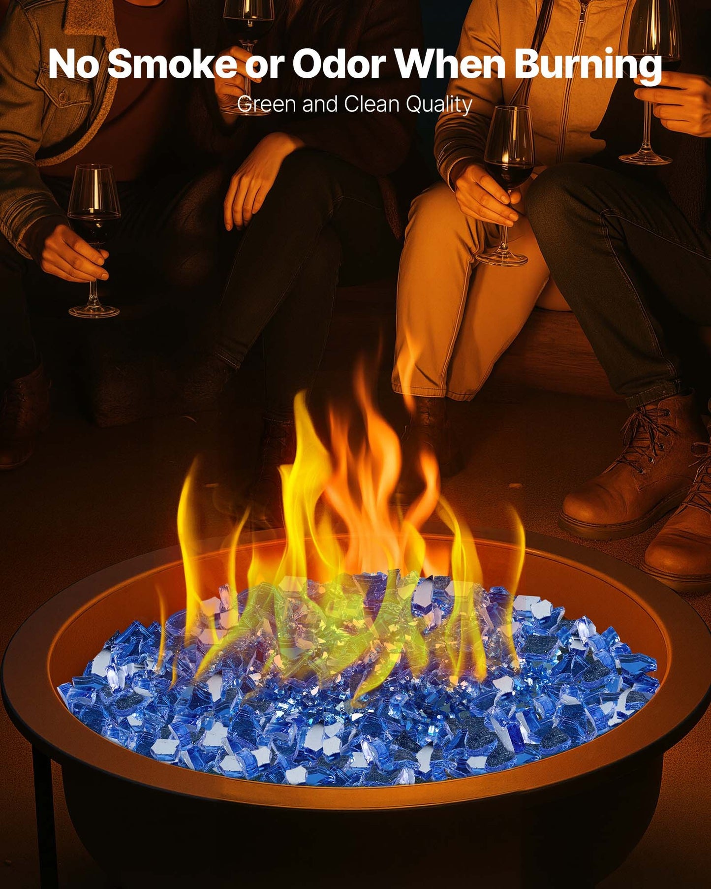 10 lbs Cobalt Blue Fire Glass Rocks for Fire Pit Tables - Tempered & Reflective