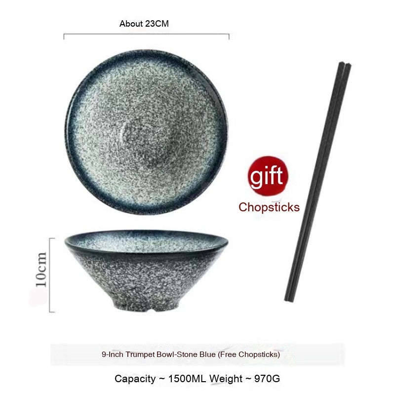 Large Ceramic Noodle Bowl - Frosted Chinese Style Tableware for Kitchen