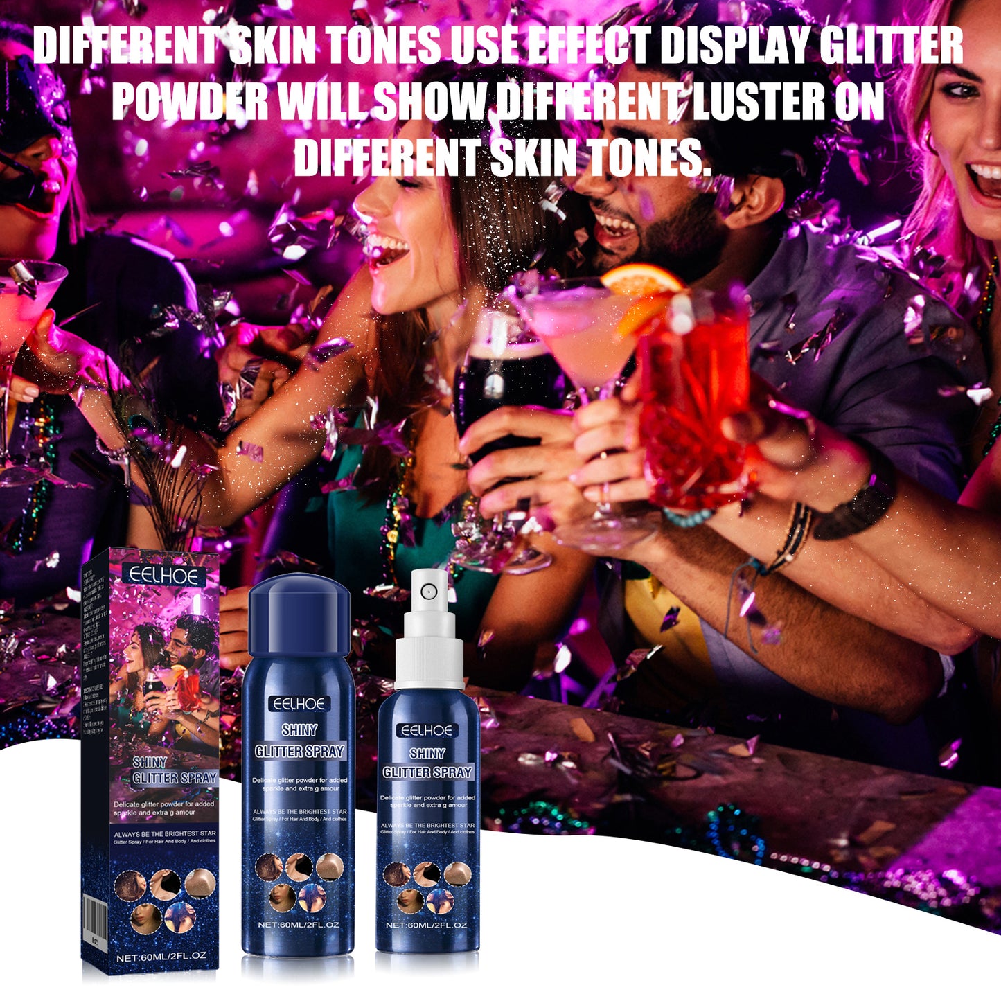 Glitter Spray for Body, Hair & Clothes - 60ML Shimmer Effect