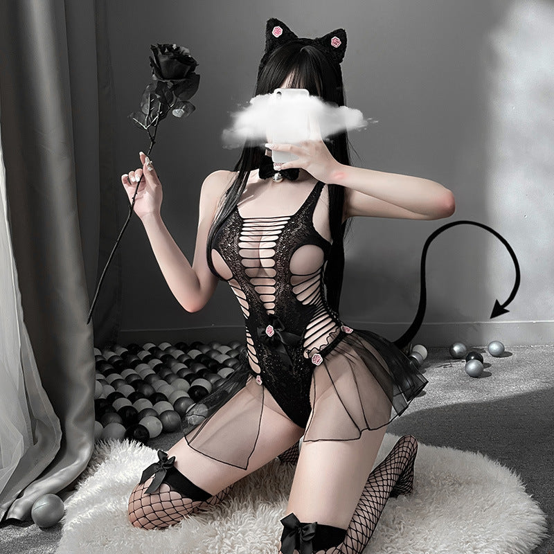 Sexy Mesh One-Piece Uniform with Detachable Tail and Accessories
