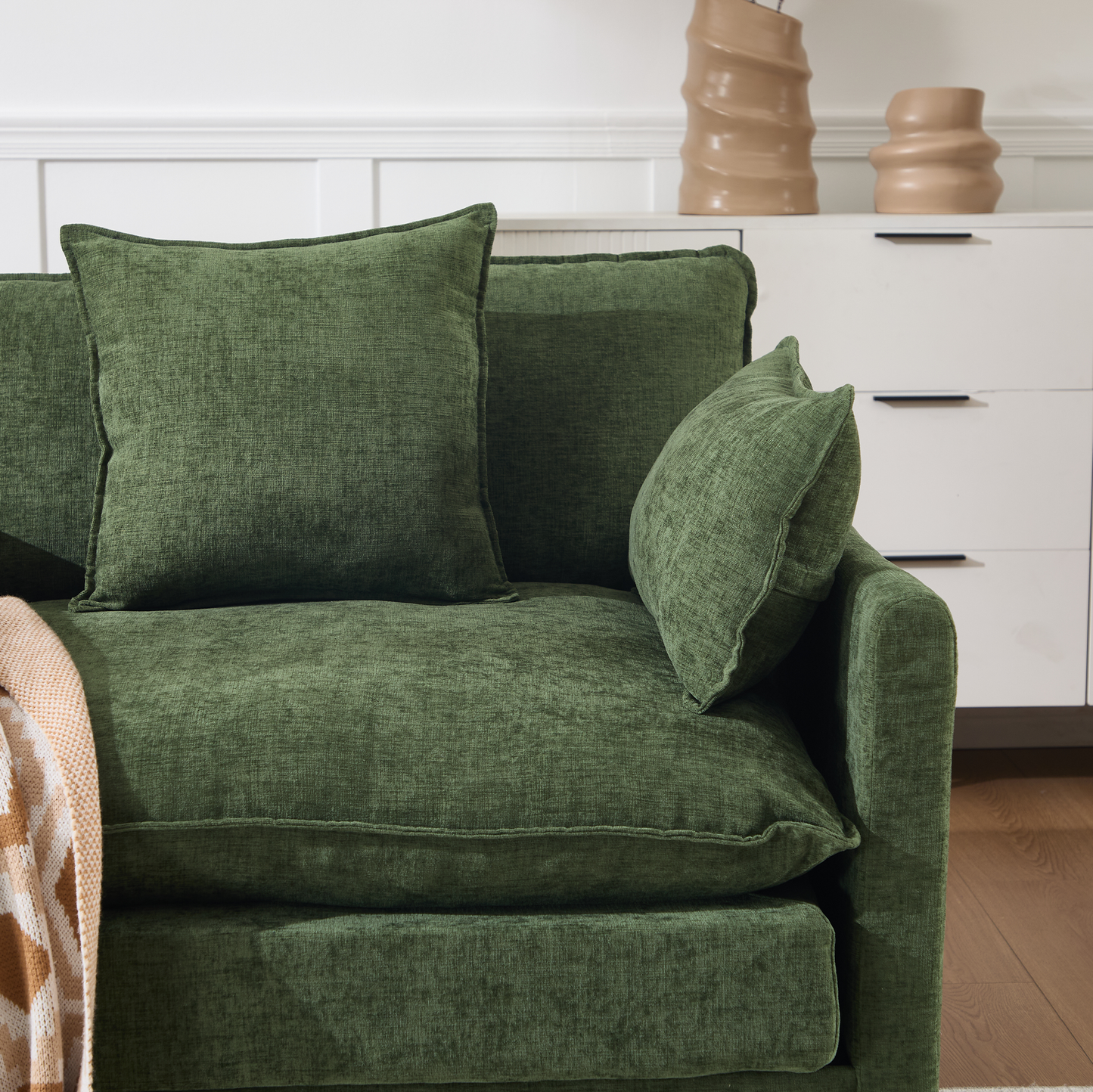 108" L-Shaped Modern Chenille Sectional Sofa with Ottoman - Green