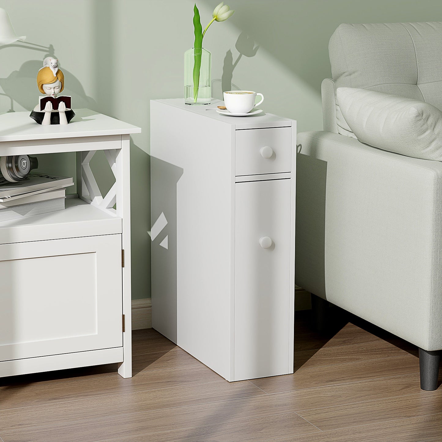 White Bathroom Storage Cabinet - Slim Space Saver Organizer