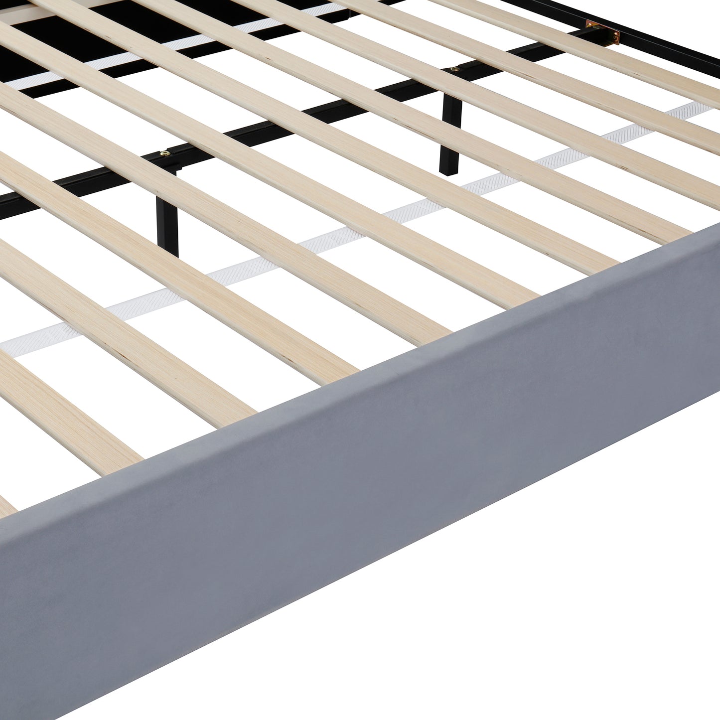 Queen Size Upholstered Platform Bed Frame with Dual Cat Caves & LED Pet Nests - Gray
