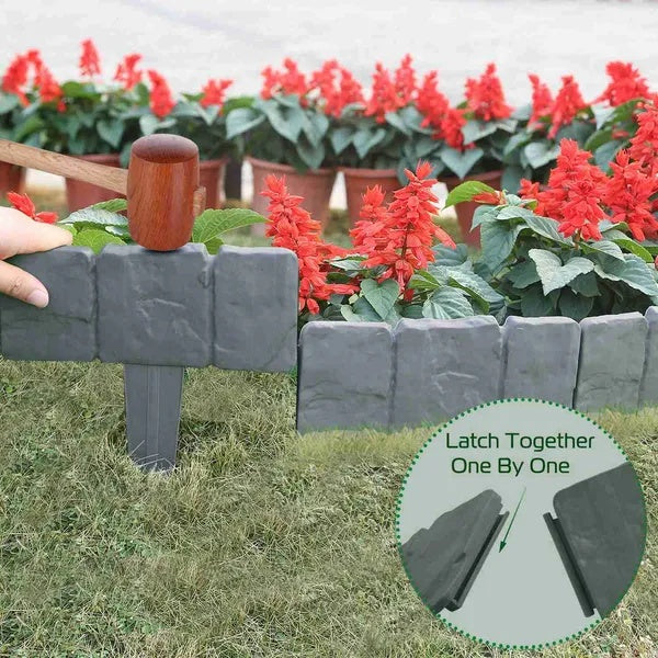 Pebble Effect Plastic Lawn Edge Border Set - Garden Bed Border Fence, 20 Pieces Grey