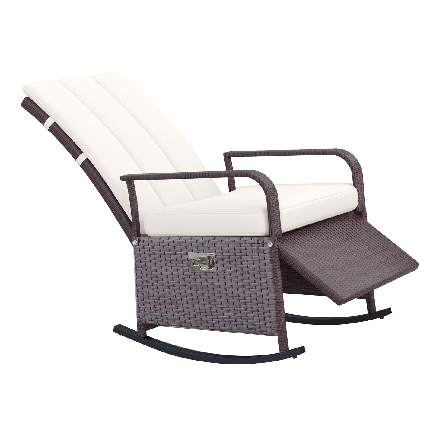 Outdoor PE Rattan Rocking Recliner with Adjustable Footrest - Beige