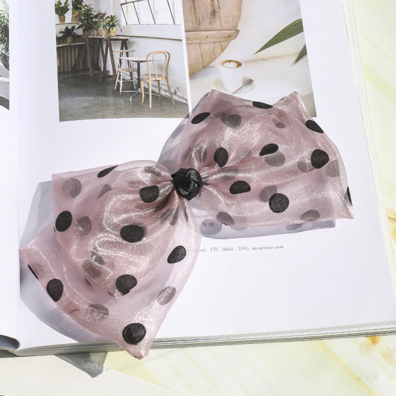 Polka Dot Mesh Bow Hairpin Clip - Women's Hair Accessories, Spring Clip