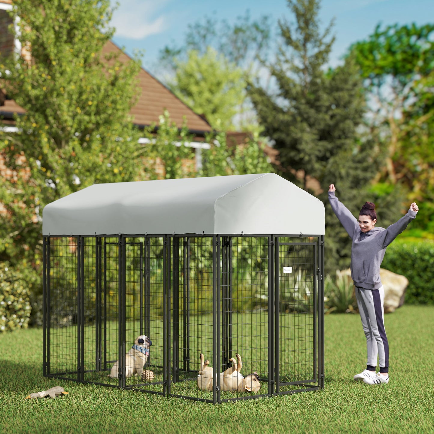 Outdoor Dog Kennel with Two-Room Design, Waterproof Cover, for Small to Large Dogs