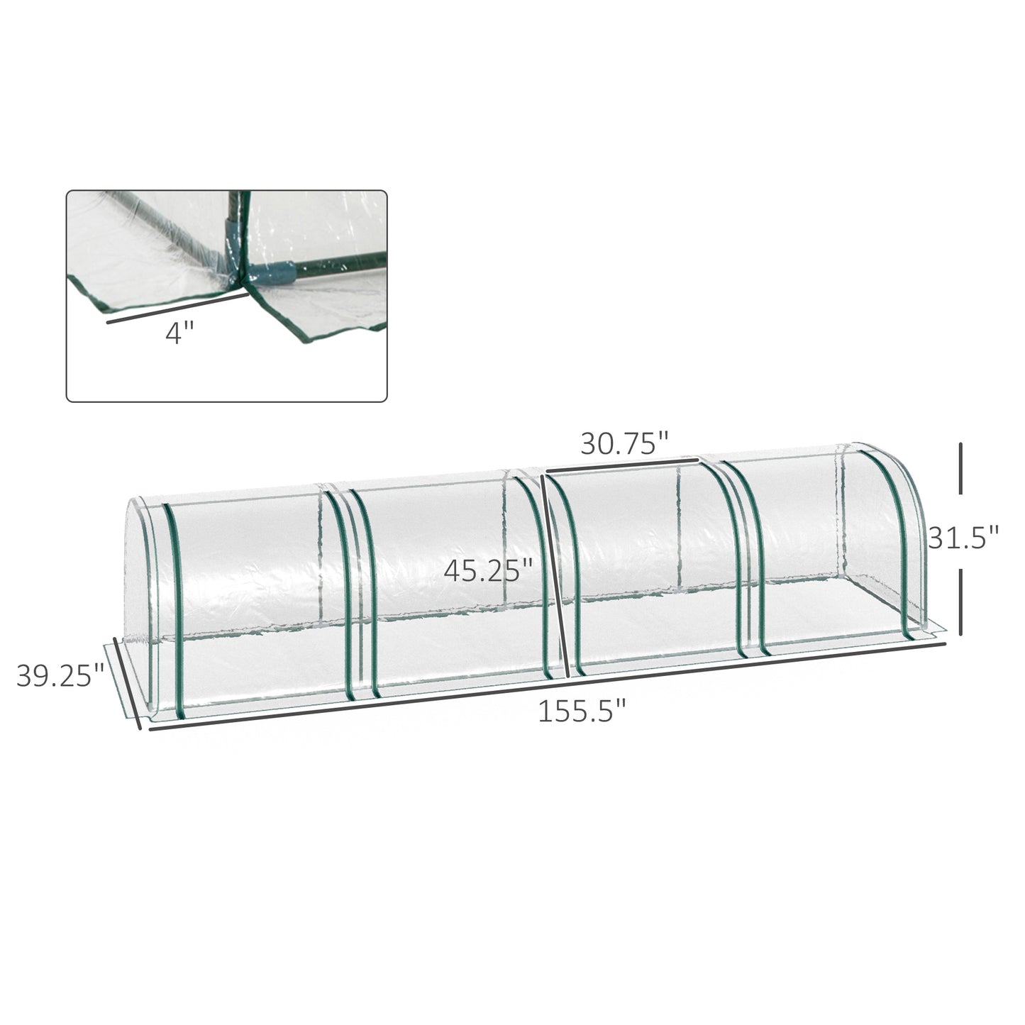 Portable Greenhouse with 4 Zippered Doors - Dark Green