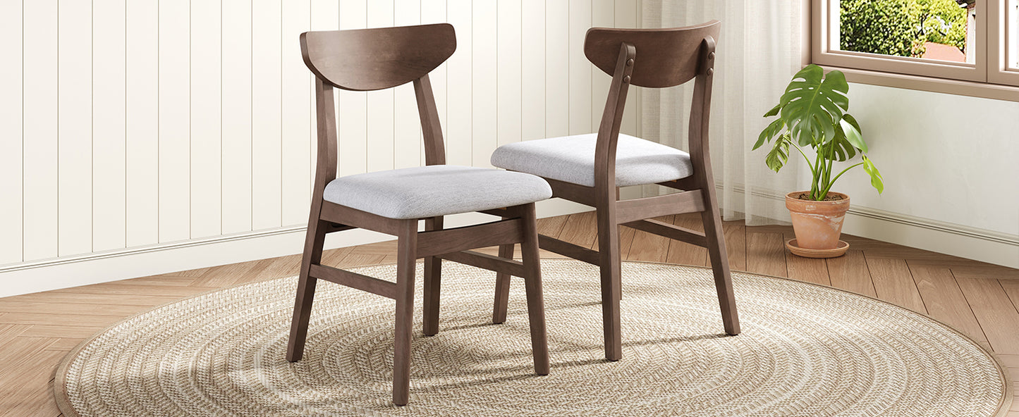 Set of 2 Modern Scandinavian Dining Chairs - Gray Fabric & Brown Wood