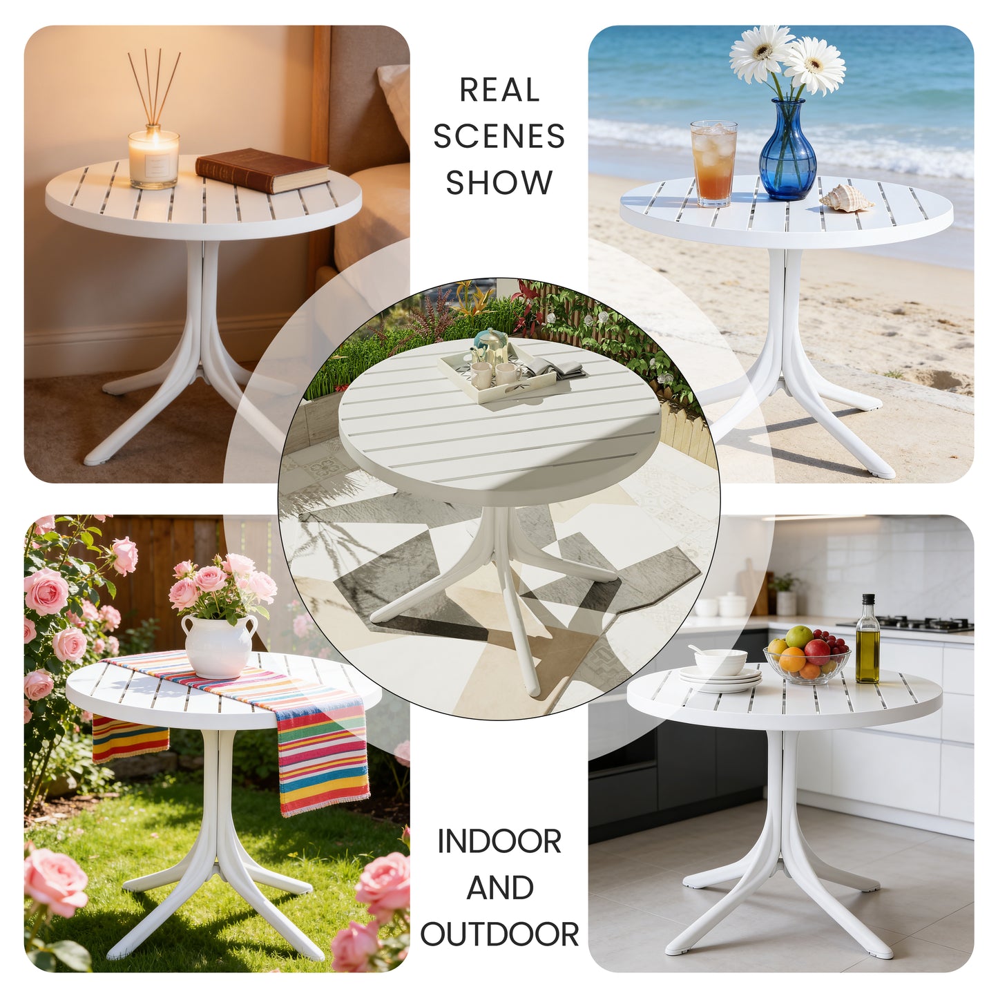 Modern Striped Color Block Chairs 4-Pack with Round Table - Waterproof