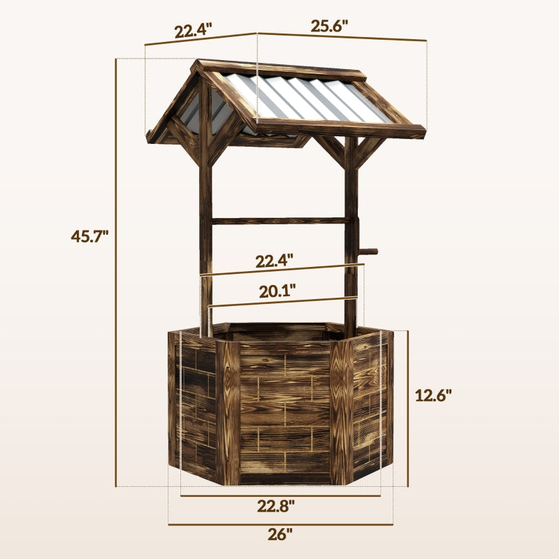 Wooden Wishing Well Planter, Raised Garden Bed With Galvanized