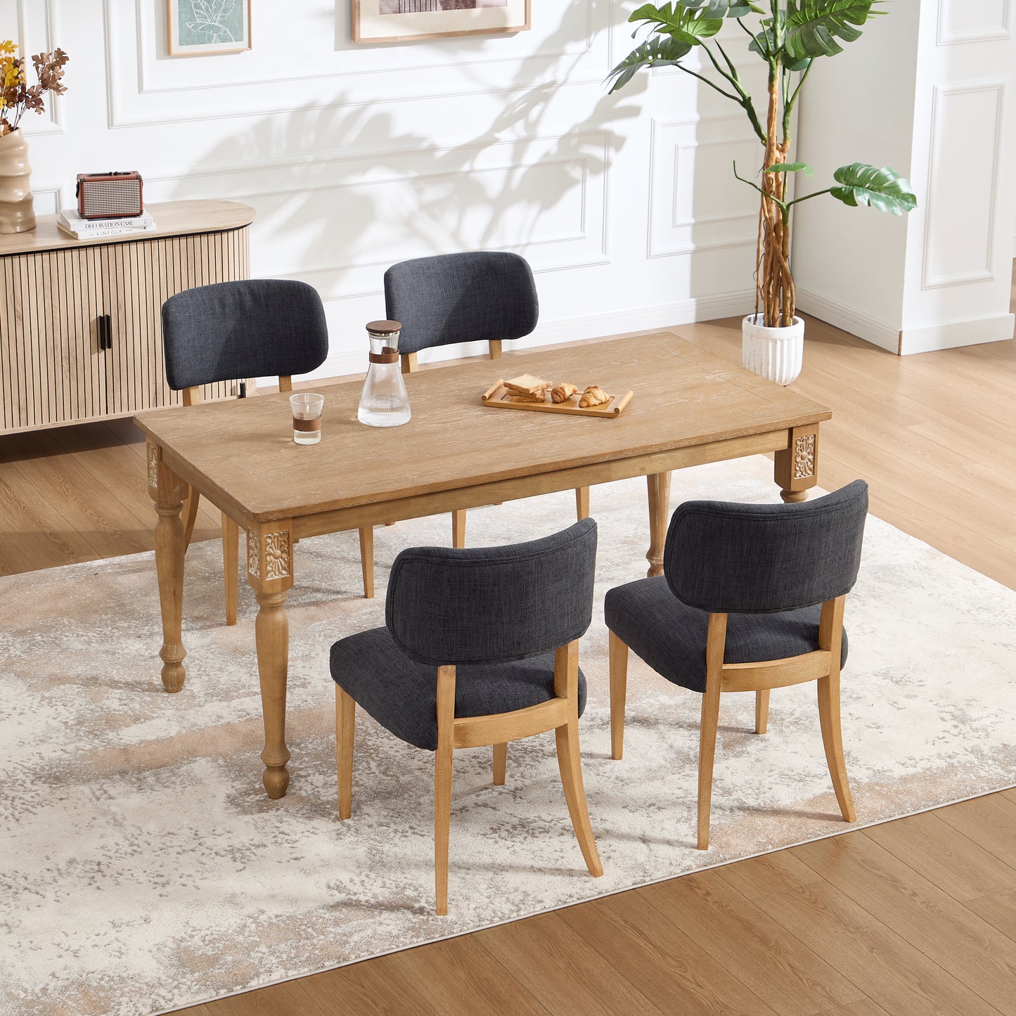 Modern Fabric Upholstered Dining Chairs Set of 2 - Dark Grey