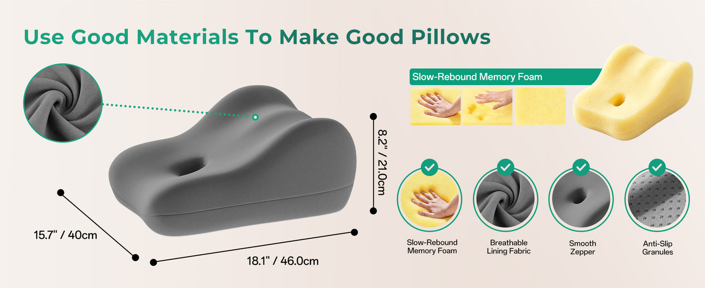 Ergonomic Memory Foam Support Pillow for Couples - Grey