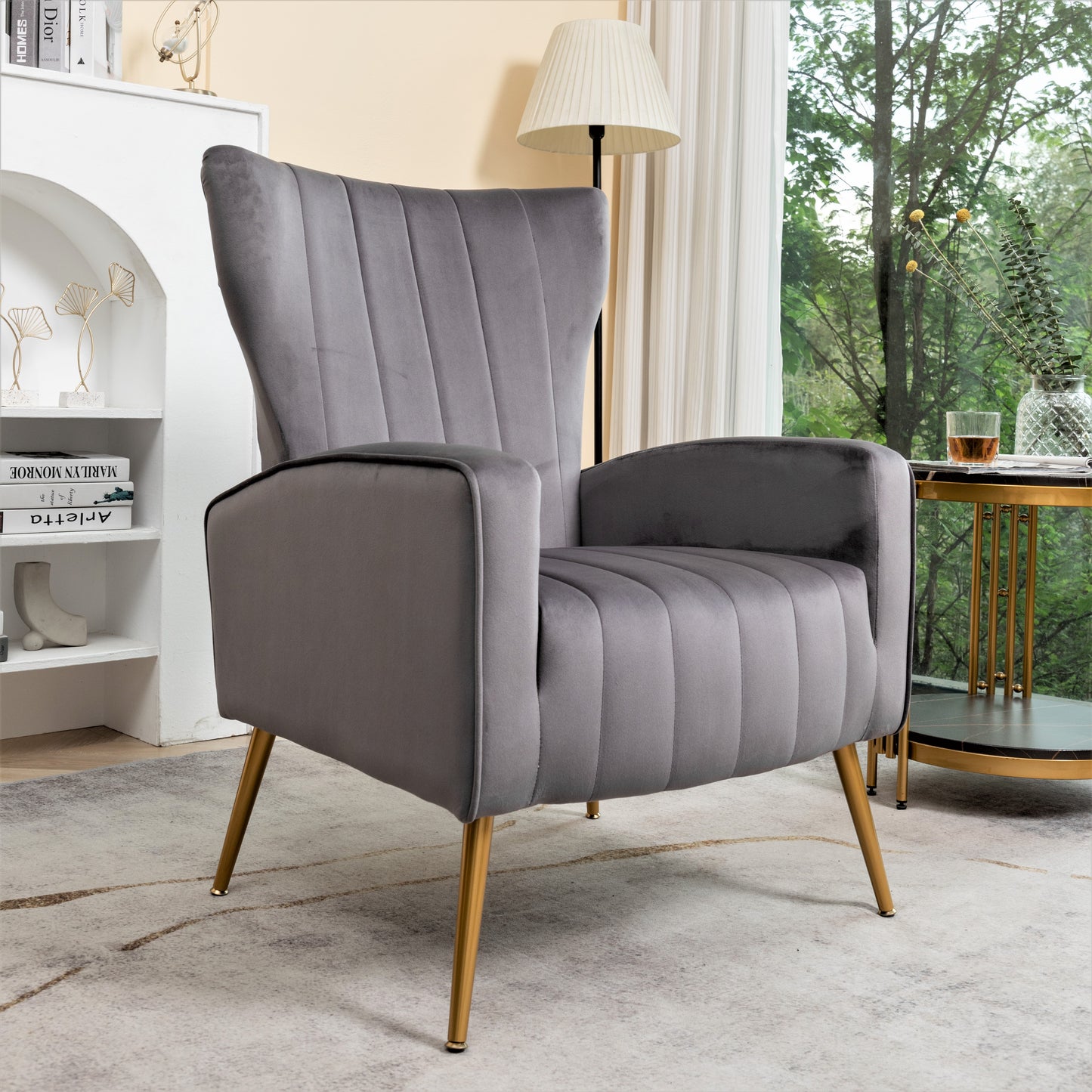 Velvet Accent Chair With Metal Legs, Modern Upholstered Armchair,