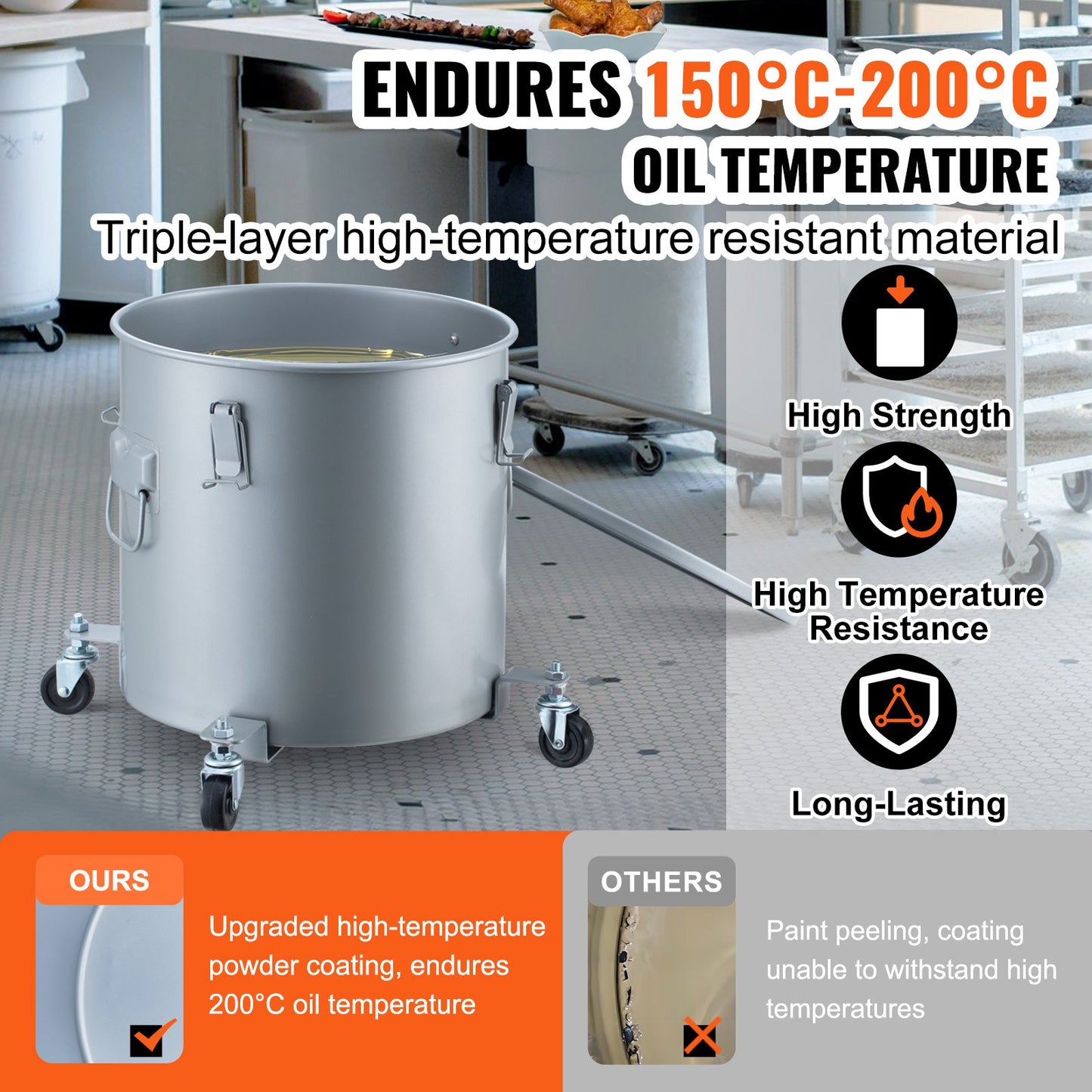 8-Gallon Fryer Grease Bucket with Caster and Lid