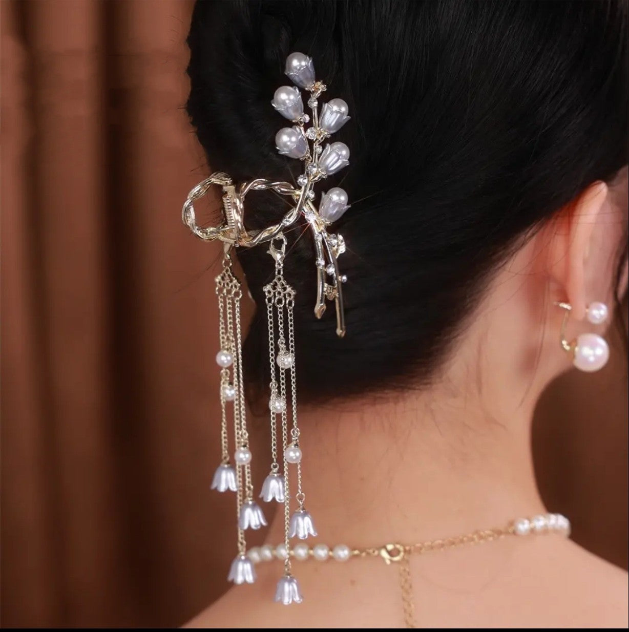 Pearl-Like Copper Alloy Hair Clip for Summer - Pinkish Grey