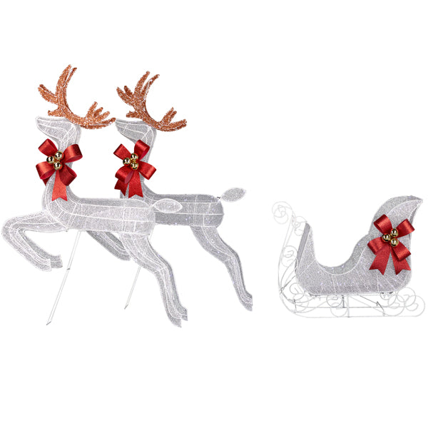 Lighted Reindeer & Sleigh Set - 270 White LEDs Christmas Decoration