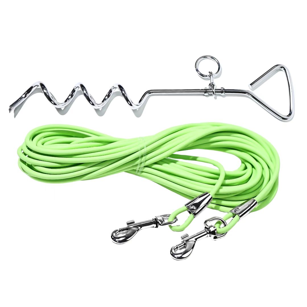 Ground Stake Fixed Dog Leash with 30ft Range for Outdoor Walking and Training