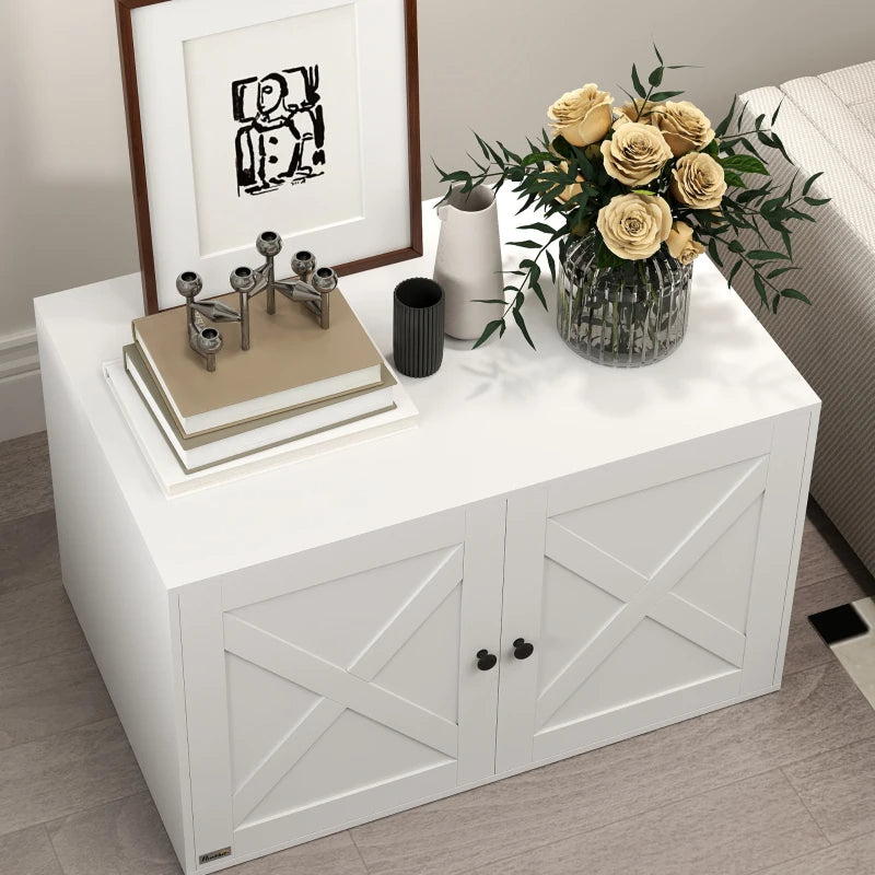 Pet Houses & Cages White Cat Litter Box Enclosure with Barn Door & Cat Hole