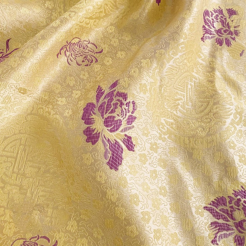 Yellow Satin Fabric for DIY Crafts & Clothing - 1M Brocade Textile