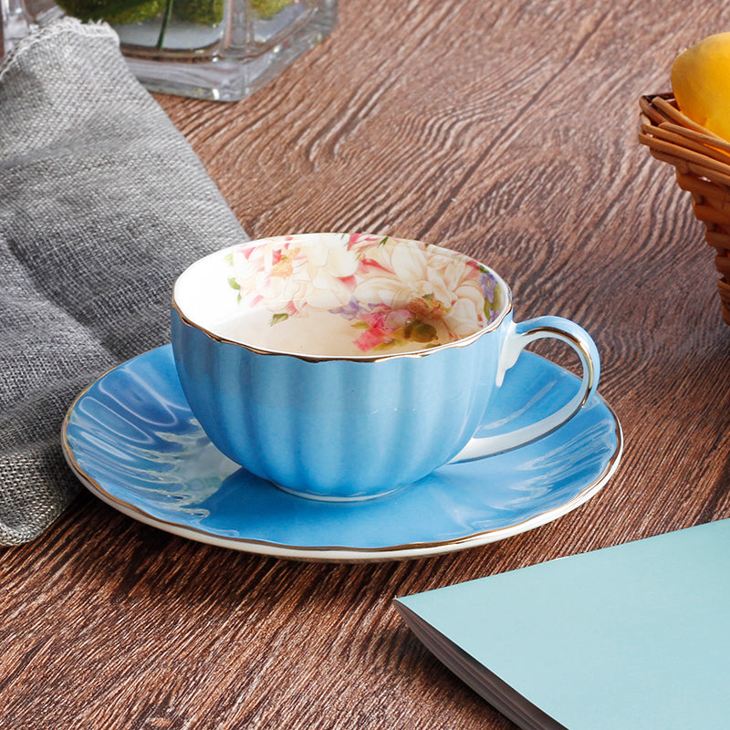 Bone China Pumpkin Coffee Cup and Saucer Set - Colorful Kitchen Drinkware