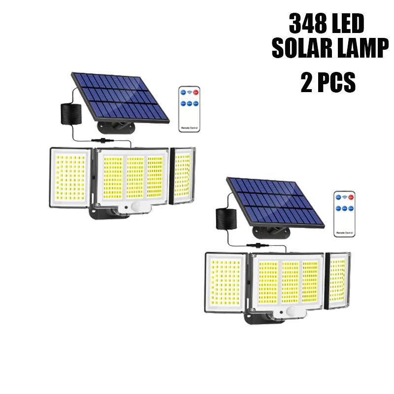 Outdoor Solar Motion Sensor Light 348 LEDs Waterproof 3-Head Security Lamp with Remote