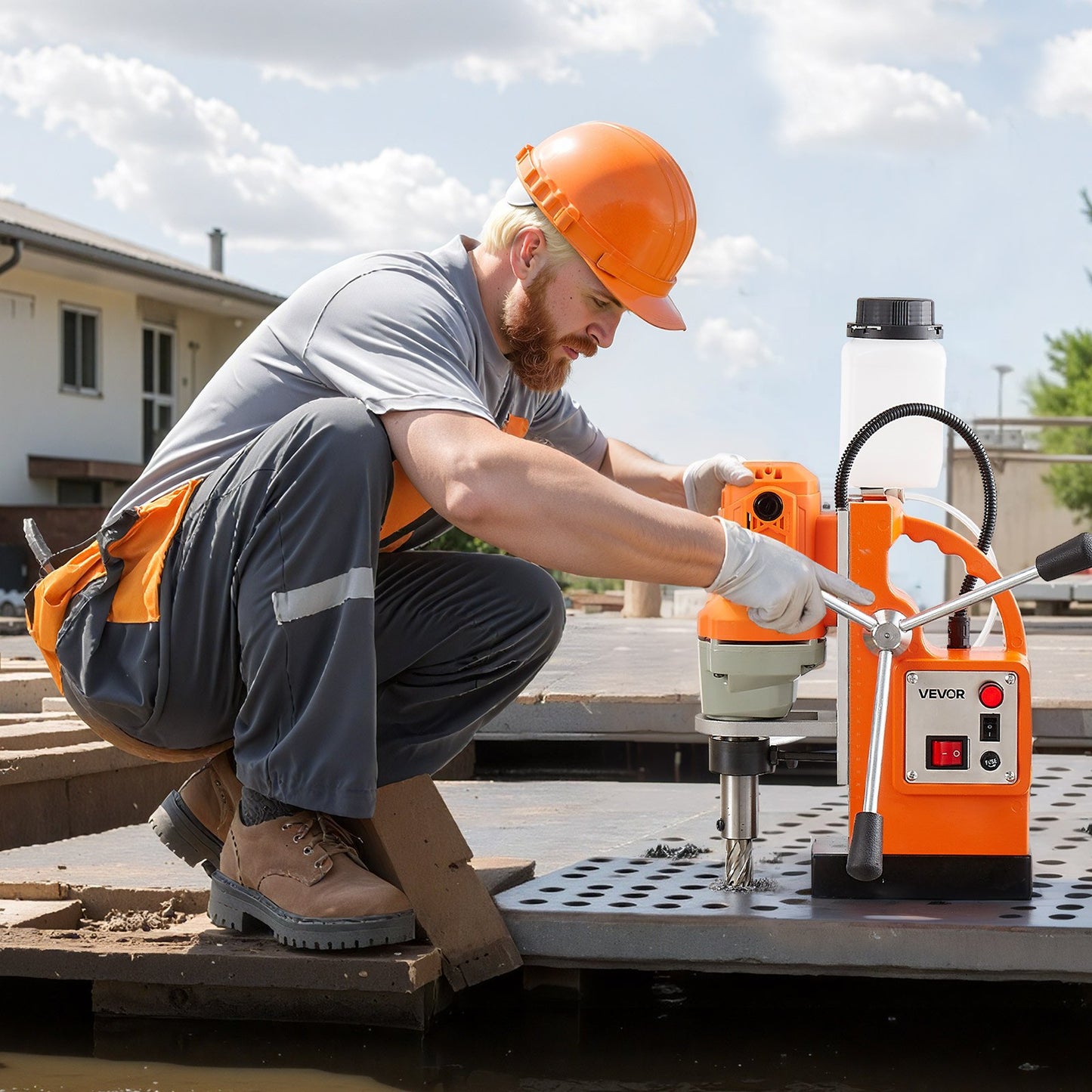 Magnetic Drill Press 1200W Power Tool with 1.5 Inch Boring Capacity - Orange