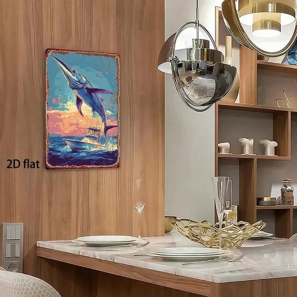 Vintage Ocean Fishing Metal Sign - 8x12 Inch Wall Art