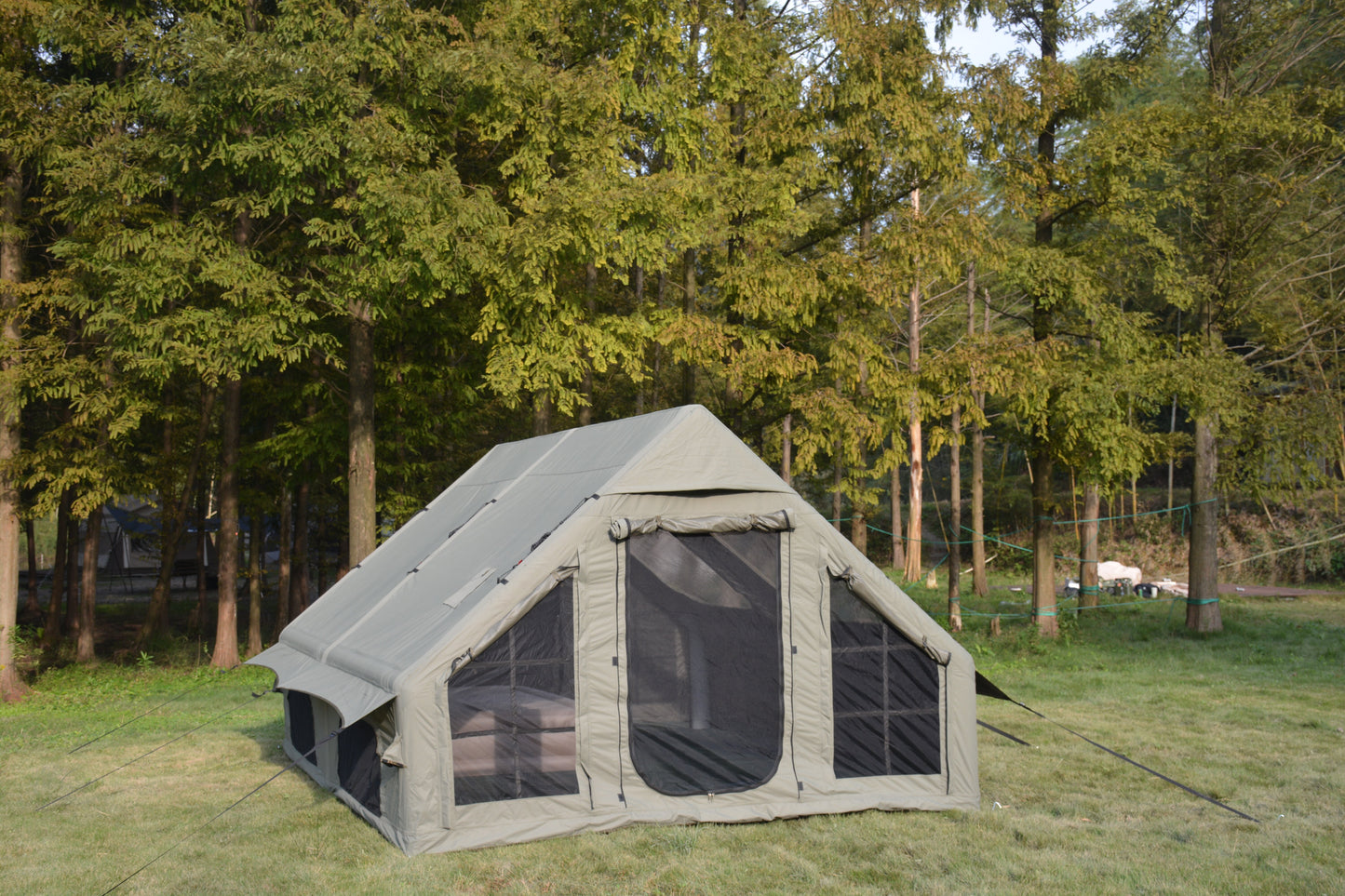 Inflatable Camping Tent - 9.8x13ft for 7-8 People, Waterproof, Easy Setup - Army Green