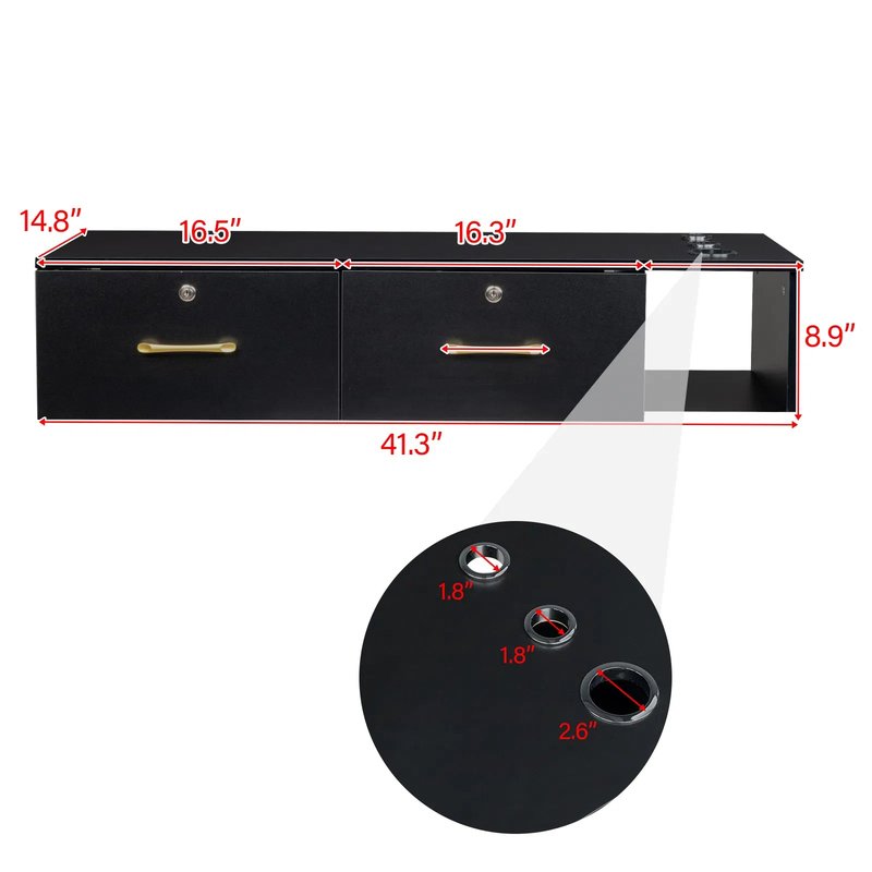 Black Salon Storage Cabinet - 2 Drawers & Lock