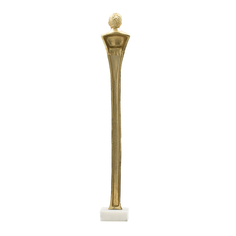 5.5x5.5x32 Elongated Gold Roman Statue On White Marble Base