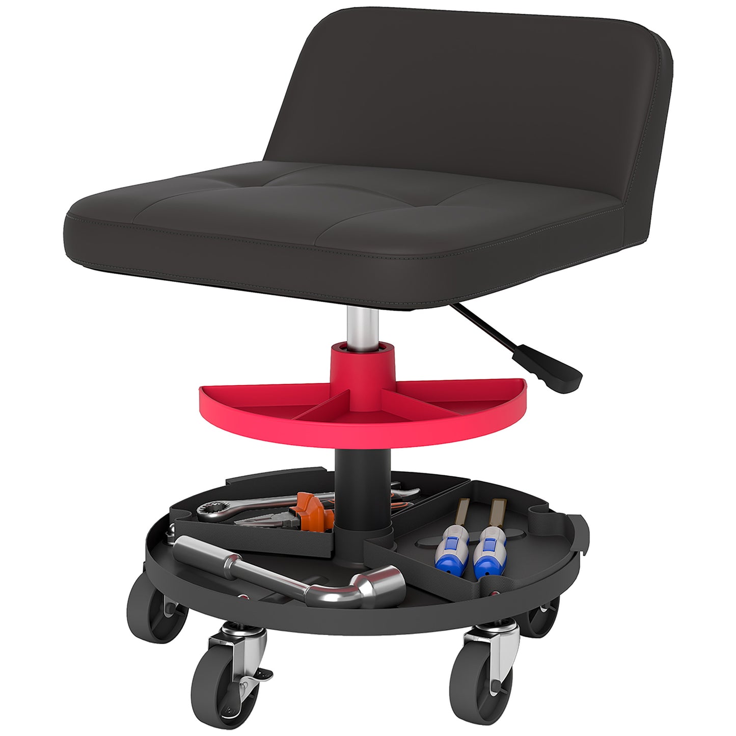Adjustable Mechanic Stool with Tool Tray - 300 lbs Capacity, Black