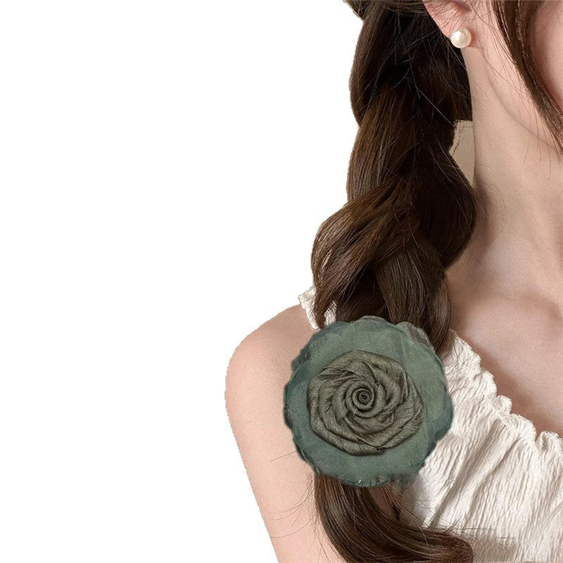 Elegant Dark Green Rose Hair Clip - High-End Hair Accessories for Women