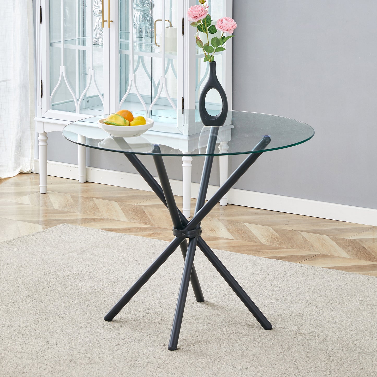 A Circular Transparent Tempered Glass Round Table With Diameter Of