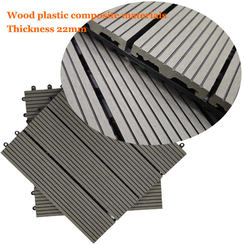 Outdoor Garden Wood Plastic Interlocking Floor Tiles - 11 Pieces, 300x300x22mm
