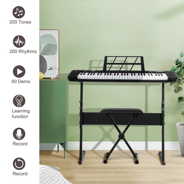 61-Key Electronic Keyboard with Light-Up Display & Stool Set