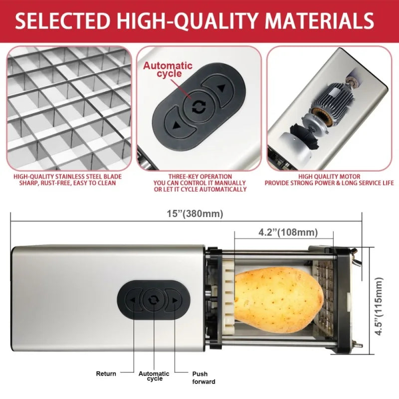 Electric French Fry Cutter with Stainless Steel Blades - Commercial & Household Food Slicer