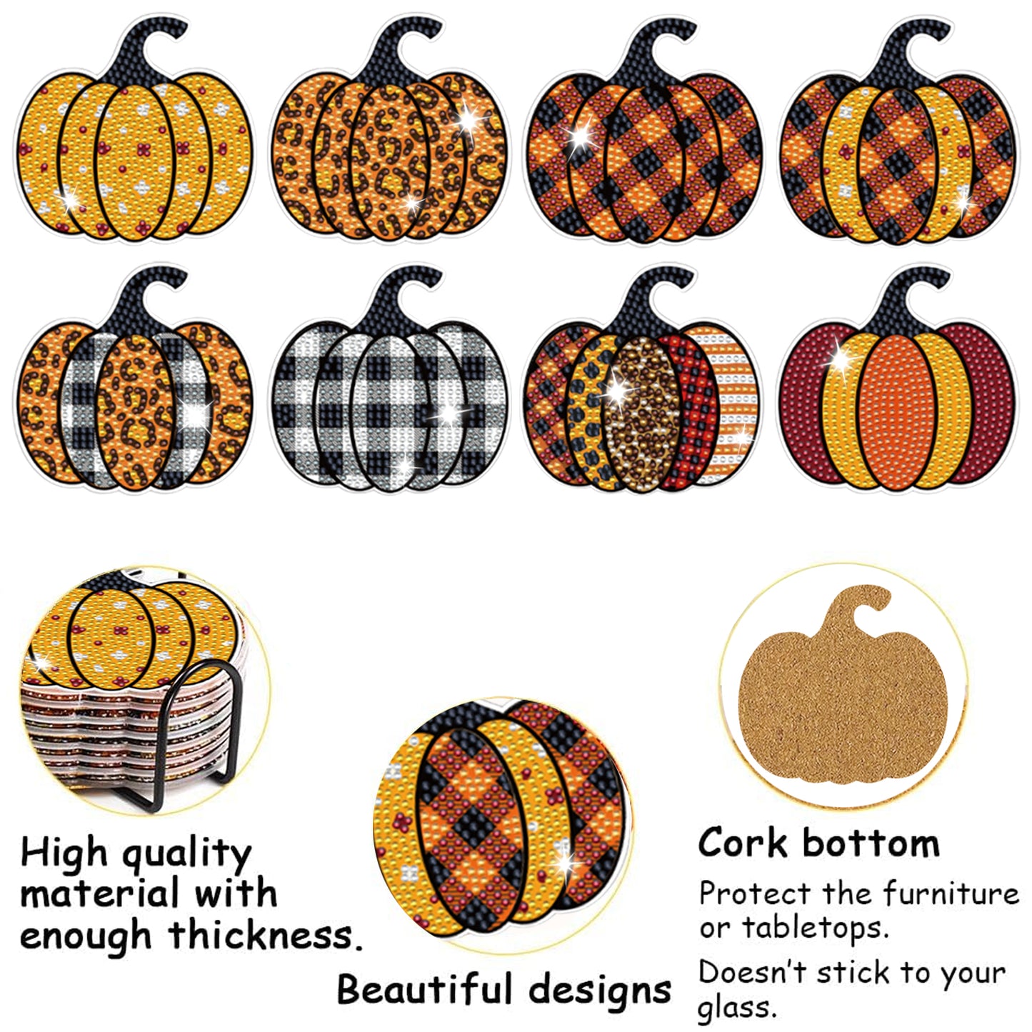8-Piece Fall Pumpkin Coaster Set - Multi-Color Acrylic