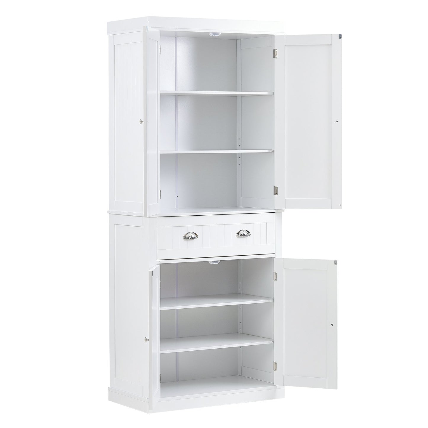 Freestanding Kitchen Pantry Storage Cabinet with Adjustable Shelves - White