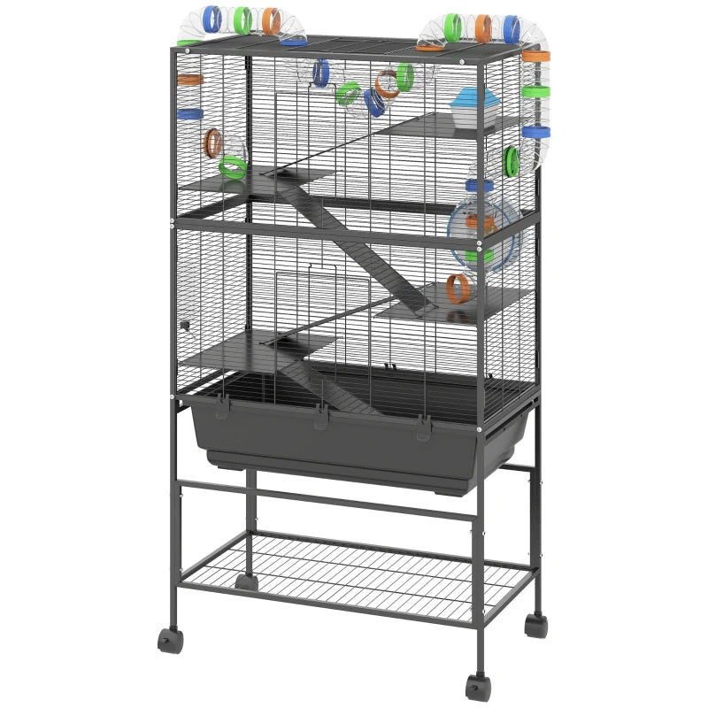 Large 5-Tier Hamster Cage with Deep Tray, Exercise Wheel & Storage Shelf