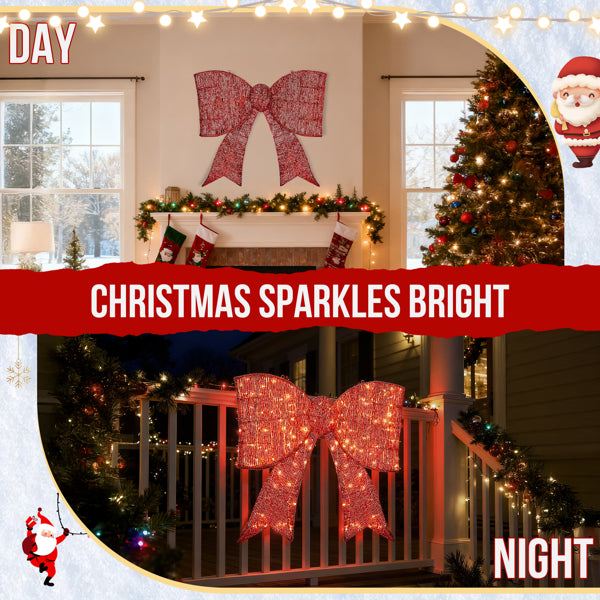 Giant Pre-Lit Christmas Bowknot Decoration with 124 LED Lights - Red