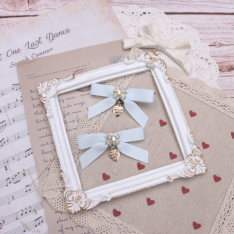 Rhinestone Bow Hair Clips - Small Bowknot Pair