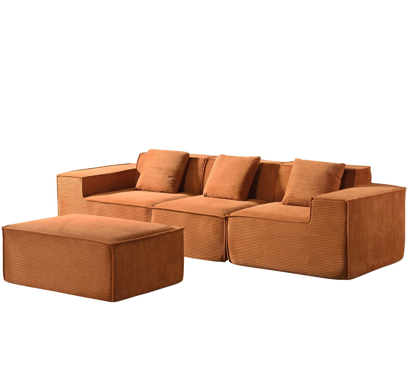 CozyForm Convertible Corduroy Sectional Couch With Ottoman & Pillows,